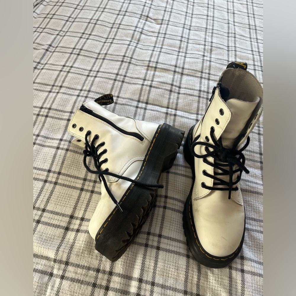 Dr. Martens Jadon White Leather Platform‎ Boots Womens 8 Mens 7 Side Zip Combat